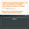 A dark gray privacy screen with text overlays describing its features and dimensions. Produktbild-Vorschau