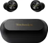 A pair of black Technics true wireless stereo earbuds and their charging case are displayed against a white background. Produktbild-Vorschau