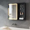 A modern bathroom vanity with a lighted mirror and storage cabinet. Produktbild-Vorschau