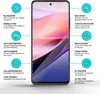 A smartphone screen protector is shown with various features highlighted by text and icons. Produktbild-Vorschau
