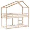 A wooden bunk bed frame with a house-like roof structure, shown from a front-side angle against a white background. Produktbild-Vorschau