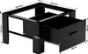 A black metal washing machine stand with a drawer, shown with dimensions indicated by dashed lines and measurements. Produktbild-Vorschau