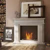 A bioethanol fireplace is shown in a living room setting, with decorative items and a stack of firewood. Produktbild-Vorschau