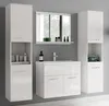 A modern white bathroom vanity set with a sink, mirror, and two tall cabinets. Anteprima dell’immagine prodotto