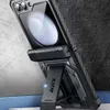 A black rugged phone case with a kickstand is shown at an angle. Produktbild-Vorschau