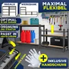 A collage of images showcasing a shelving unit and its features, with promotional text and graphics. Produktbild-Vorschau
