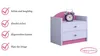 A child's bedside table with two drawers, a pink arched top, and a purple alarm clock on top. Anteprima dell’immagine prodotto