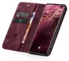 A burgundy flip case for a Samsung Galaxy S10+ phone is shown open, displaying the phone's screen and card slots within the case. Produktbild-Vorschau