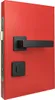 A red door with black door hardware. Produktbild-Vorschau