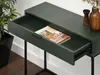 A close-up view of a dark green console table with an open drawer. Produktbild-Vorschau