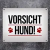 Vorsicht Hund! Metallschild mit Pfoten Motiv in rot Warnung Produktbild-Vorschau 2