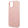 A pink glitter phone case with a gold logo. Podgląd zdjęcia produktu