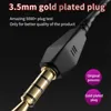 Close-up of a 3.5mm gold-plated audio plug with marketing text and circular overlays. Produktbild-Vorschau