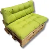 A green cushion set on a wooden pallet. Produktbild-Vorschau
