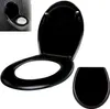 A black toilet seat and lid are shown, with a smaller inset image of a toilet with a black seat. Produktbild-Vorschau