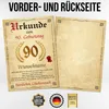 A certificate for a 90th birthday, shown with a blank reverse side and several quality seals at the bottom. Produktbild-Vorschau