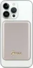 A white iPhone with a beige power bank attached to the back, featuring a gold Guess logo. Produktbild-Vorschau