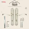 A product image showcasing a set of door handles and accompanying hardware, with marketing text and a logo. Produktbild-Vorschau