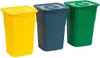 Three recycling bins in different colors: yellow, blue, and green. Anteprima dell’immagine prodotto
