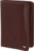 A brown leather wallet is shown from the front, slightly open to reveal the inside. Produktbild-Vorschau