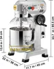 A side view of a VEVOR kitchen mixer with dimensions indicated by text overlays. Produktbild-Vorschau