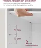 A hand is shown adjusting a shelf in a white cabinet, illustrating adjustable shelf heights. Produktbild-Vorschau