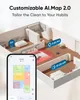 A 3D rendering of a smart home floor plan with a robotic vacuum cleaner and a smartphone displaying a map. Voir les images du produit