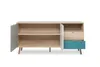 A sideboard with open doors and drawers against a white background. Produktbild-Vorschau