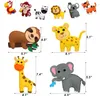 A collage of felt animal crafts with dimensions indicated. Produktbild-Vorschau