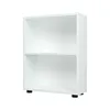 A white bookshelf with two shelves and black feet, shown against a white background. Anteprima dell’immagine prodotto
