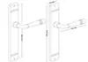 Two door handles with mounting plates, shown with dimensions. Produktbild-Vorschau