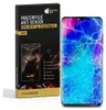 A product box for a screen protector is shown next to a cracked smartphone screen. Produktbild-Vorschau