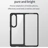 A transparent phone case for a foldable phone, shown with text describing its features. Produktbild-Vorschau