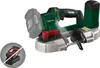 A cordless band saw with a battery and charger shown in a separate inset. Produktbild-Vorschau