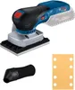 A cordless orbital sander with its accessories, including a dust collector and sandpaper, displayed on a white background. Anteprima dell’immagine prodotto