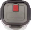 A top-down view of a square glass food storage container with a dark gray lid. Produktbild-Vorschau