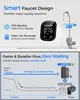 A smart faucet with a digital display showing water quality information, next to a water filtration system. Produktbild-Vorschau