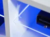 A close-up view of a shelf inside a cabinet, illuminated by blue LED lights. A black electronic device with the brand name 'BELLWOOD' is visible on the right side. Produktbild-Vorschau