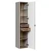 A tall, narrow cabinet with its door open, revealing shelves and drawers. Produktbild-Vorschau