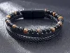 Tigerauge-Armband aus mehrlagigem Leder, Schwarz, 21 cm Produktbild-Vorschau 1