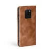 A brown leather flip case for a smartphone is shown against a white background. Produktbild-Vorschau