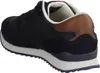 A side view of a navy blue sneaker with brown accents. Produktbild-Vorschau