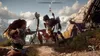 A woman is aiming a bow and arrow at a robotic creature in a mountainous, outdoor environment. Produktbild-Vorschau