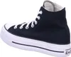 A black Converse Chuck Taylor All Star high-top sneaker with a white platform sole and white laces, shown from the side. Voir les images du produit