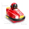 A red bumper car toy with yellow accents and a driver figure, shown from a slightly elevated front-left angle against a white background. Dimensions are indicated with text overlays. Produktbild-Vorschau