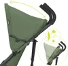 Close-up of a stroller canopy and handles, with an inset graphic showing weather icons. Produktbild-Vorschau
