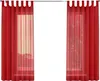 Two red sheer curtains are shown hanging on a curtain rod, framing a window. Produktbild-Vorschau