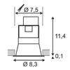 A technical drawing with dimensions of a downlight. Produktbild-Vorschau