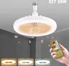 A white ceiling fan light with a remote control, displayed against a gray background with petals floating around. Three smaller images at the bottom show different lighting modes. Náhled obrázku produktu