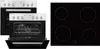 A collage of a built-in oven with its door open and a separate black ceramic hob with four cooking zones. Produktbild-Vorschau